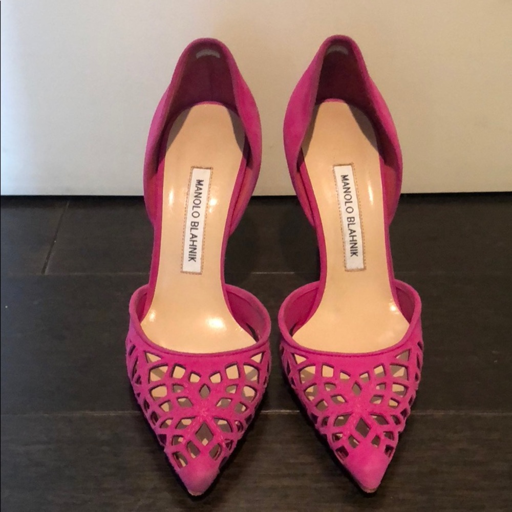 Manolo Blahnik Fuschia Suede D’Orsay Pump
